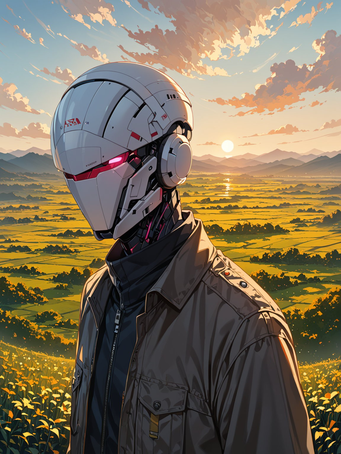 <lora:NoFace_Robot_PonyXL-000002:0.8>,noface robot ponyxl,The landscape is illuminated by the sun,, score_9, score_8_up, score_7_up, source_anime,