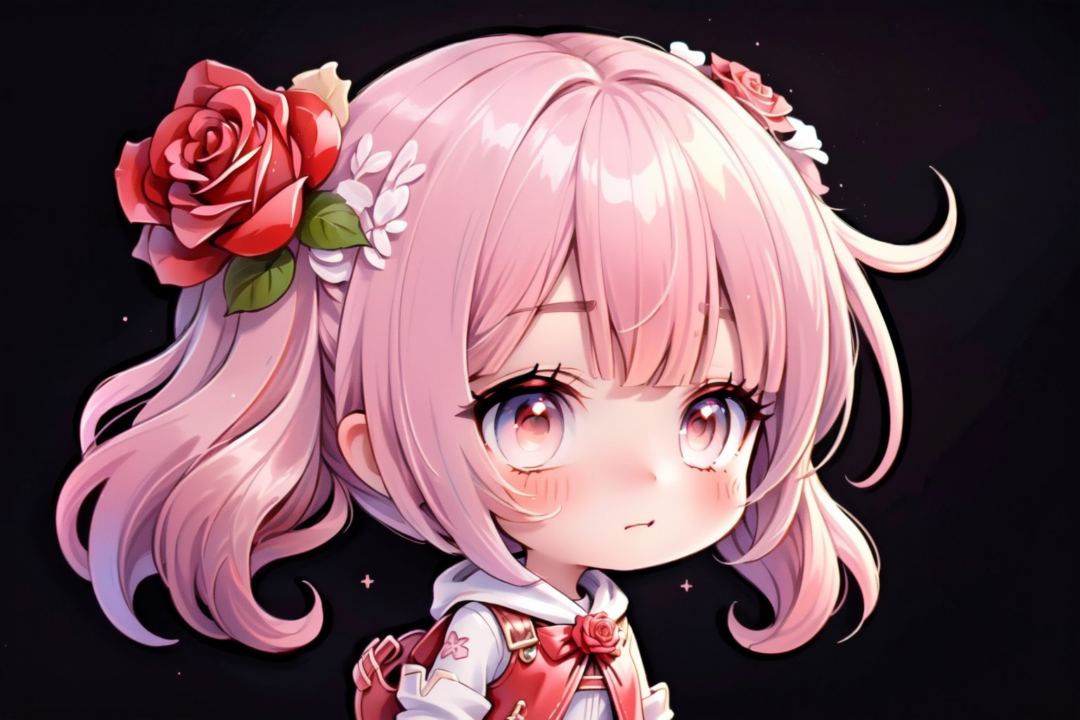 (Masterpiece), (highres), 8k, manga, digital illustration, 2d, retro artstyle, (ultra-detailed portrait of a woman,solo, shaded face, red rose, red theme, confident, dress, jewelry, colorful, frill trim, (chibi:1.2), full body, fantasy, extremely detailed, detailed face, lipstick, straight hair, bangs,stylish, expressive, blush, looking to the side, head tilt, cowboy shot, fully clothed, (8k resolution), 0kazu<lora:EMS-269853-EMS:0.000000>, <lora:EMS-369910-EMS:0.600000>