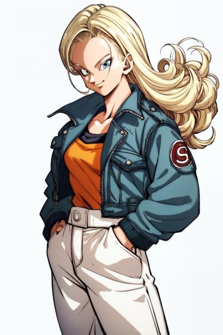 score_9, score_8_up, score_7_up, akiratoriyama, official art, 1girl, solo, long hair, blonde hair, big hair, blue eyes, smile, looking at viewer, jacket, hands in pocket, white pants, standing, cowboy shot, white background, simple background,, Negative prompt: score_6, score_5, score_4_up, out of frame, bad anatomy, bad fingers, text, bad face, loli Steps: 30, Sampler: Euler a, CFG scale: 7.5, Seed: 1818163769, Size: 512x768, Model: ponyDiffusionV6XL, Clip skip: 2,