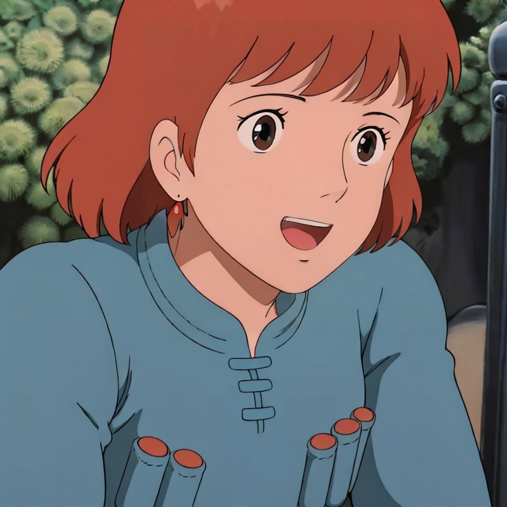 <lora:Nausicaa005:0.7>,close-up,smile,open mouth,Nausicaa,1girl,blue_dress,long_sleeves,nature,