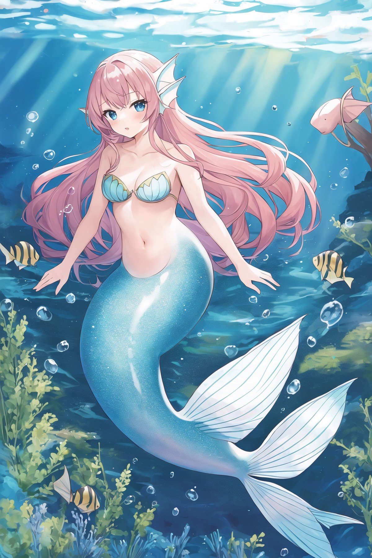 1girl,  mermaid, fins, full body, masterpiece, best quality, masterpiece,