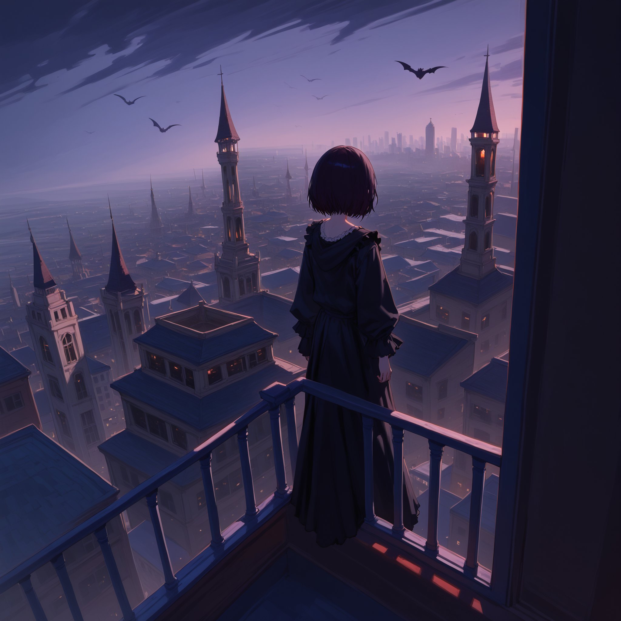 Horror-themed, score_9, score_8_up, score_7_up, score_6_up BREAK a0b, gothic architecture, gothic, deep cityscape, scenery, window light, outdoors, night, deep wide shot, from above, masterpiece, best quality, <lora:Ayuli2424PDXL32v0.901tx1-000007:0.3>, Eerie, unsettling, dark, spooky, suspenseful, grim, highly detailed