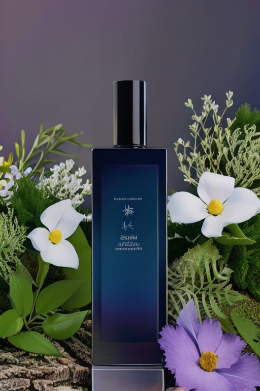 (masterpiece:1.33),(bestquality:1.33),(ultra-detailed:1.21),studio photography,(realistic:1.21),Product Photography,RAW photo,white flowers,purple flowers,leaves,(red flowers:0.8),volumetric lighting,Morning sunlight,square transparent glass bottle,film grain,<lora:MooMoo-Flower Cosmetic:1>,<lora:LCM-SD1.5:1>,