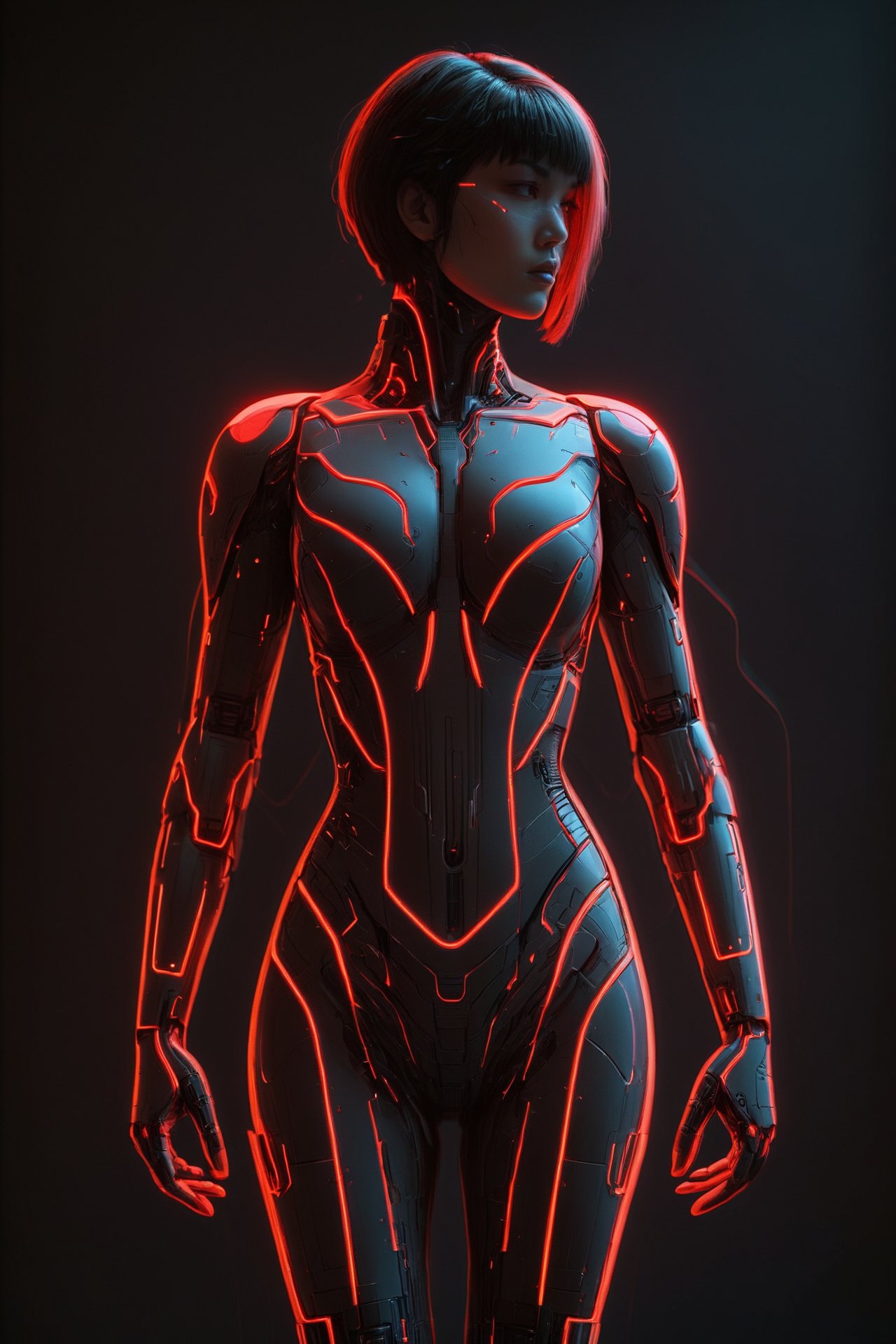 mad-cyberspace, cyberpunk, scifi, 1980s, retro, neon Neon Scarlet outline <lora:Faceless_Cyborgs:0.8> noface, cyborg Hands on hips pose<lora:Neon_Cyberpunk_SDXL_-_Cyberspace:1>, <lora:EnvyBetterHiresFixXL01:1>, RAW photo, subject, 8k uhd, dslr, soft lighting, high quality, film grain, Fujifilm XT3