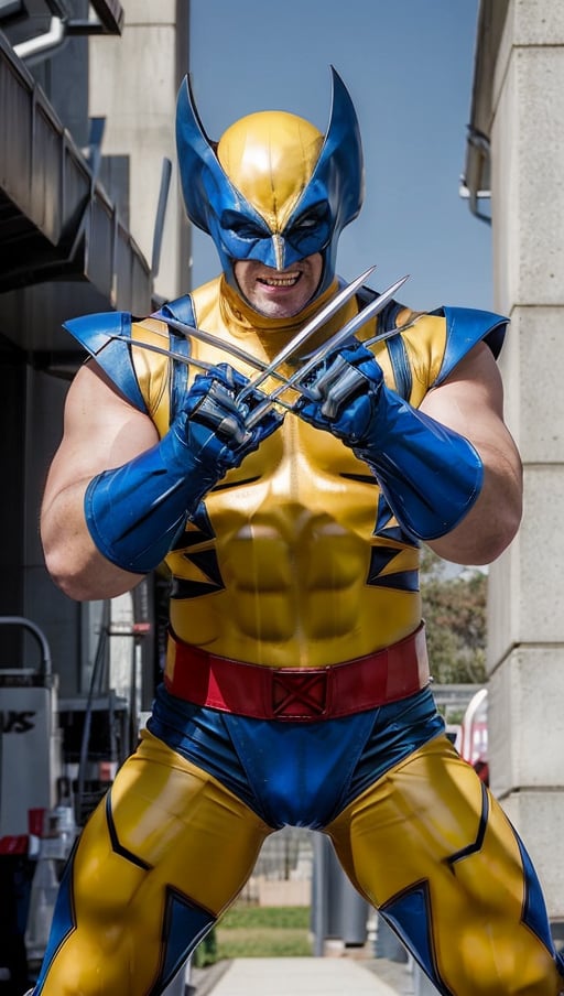 a man in a wolverine costume is posing for a picture with his claws out and his hands out,, Adam Rex, marvel comics, a character portrait, plasticien <lora:WOLVERINE:0.8>