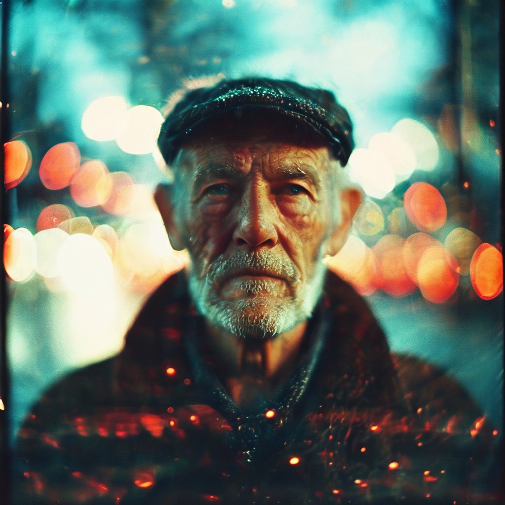 portrait of an old man <lora:Toy_Camera:1.0>,  film, bokeh, professional, blur, lomo