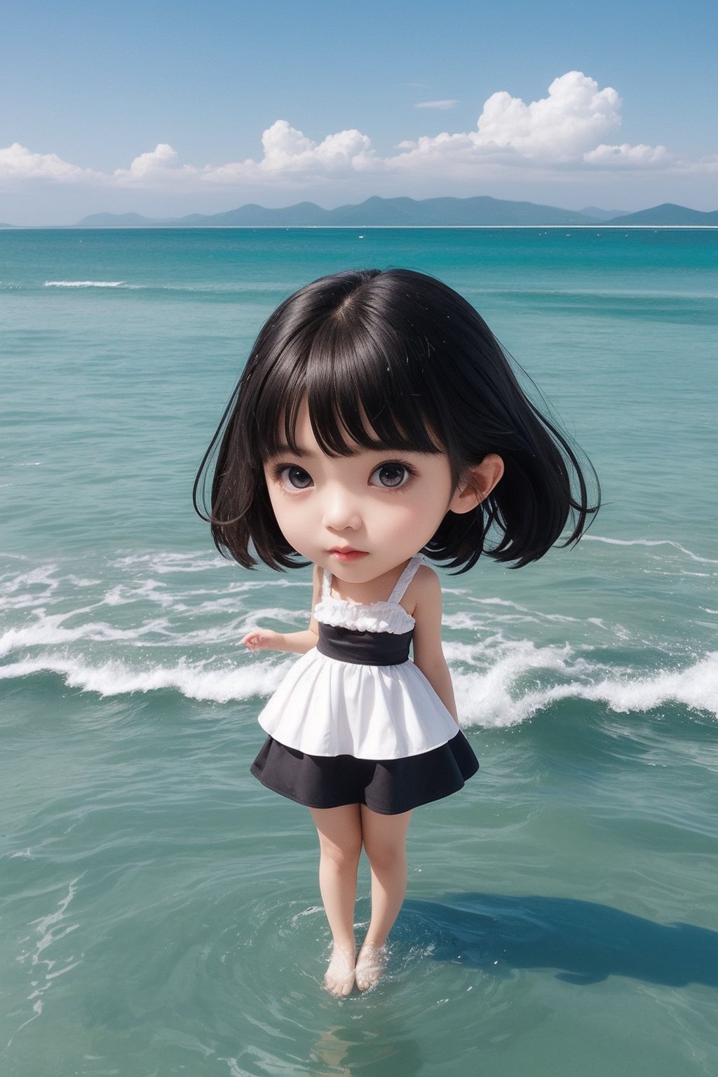 1girl,full body,chibi,outdoors,sea