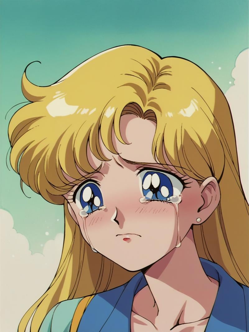 score_9, score_8_up, score_7_up, score_6_up, score_5_up,   <lora:s41l0rm00nXLP:1> s41l0rm00n, retro artstyle, 1girl, blonde hair, sad, blue eyes, tears