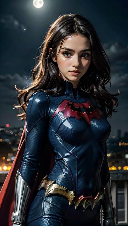 (best quality, masterpiece, colorful, dynamic angle, highest detailed)(Batwoman), upper body photo, fashion photography of cute girl (Batwoman), dressing high detailed Batwoman suit (high resolution textures), in dynamic pose, bokeh, (intricate details, hyperdetailed:1.15), detailed, moonlight passing through hair, perfect night, (fantasy background), (official art, extreme detailed, highest detailed), HDR+