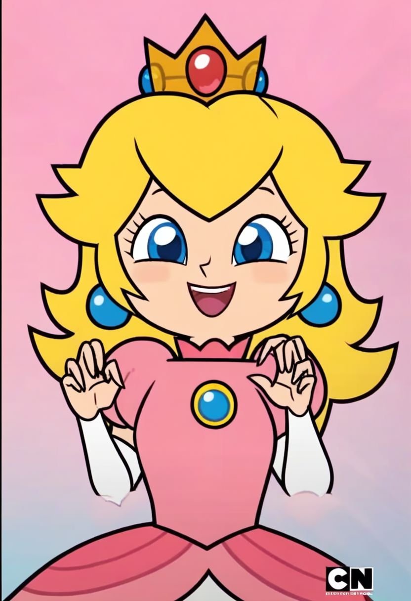 1girl, cute pose, bright smile, hands up, Princess peach