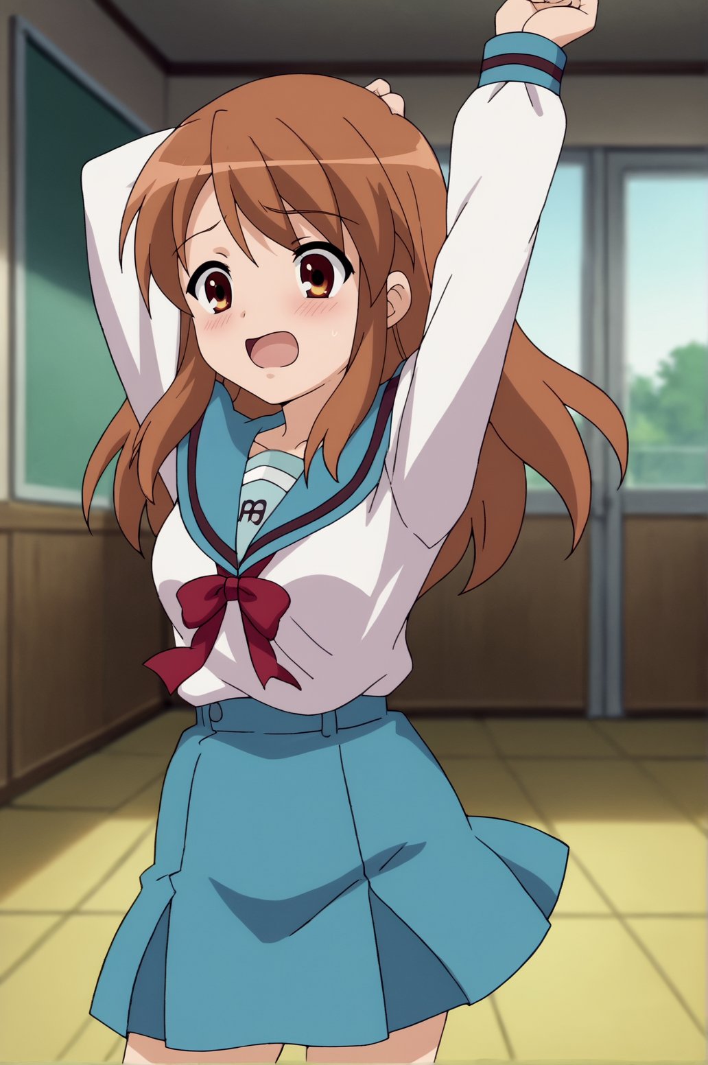 score_9, score_8_up, score_7_up,anime_source, source_anime, best background, detailed background, anime screencap,  Mikuru Asahina, Student Uniform, dancing, cowboy shot, blush, indoors, dynamic angle, dynamic camera, <lora:JN_Mikuru_Asahina:0.8>