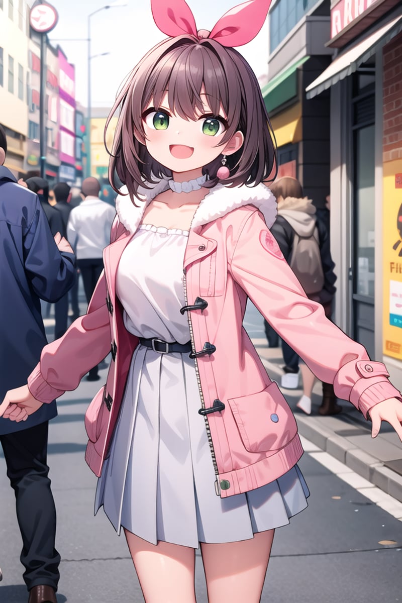 <lora:talkmouth_A_type2_v100:1>insanely detailed, absurdres, ultra-highres, ultra-detailed, best quality,1girl, solo, nice hands, perfect handsBREAK(pink and white theme:1.4), (Wearing a (long sleeve pink coat with fur color) over a white high neck blouse:1.4), (fur cuffs:1.3), (double pillar button:1.3), (pocketless:1.4), (plain ivory-white pantyhose:1.4), (pink heeled boots with lace-up:1.2)    BREAK    (wine-red pleated skirt:1.3)    BREAK    (naked skin:-1), (See-through:-1), (pocket:-1), (black pantyhose:-1), (wine:-1), (red coat:-1), (white coat:-1), (red tops:-1), (white skirt:-1), (pink skirt:-1), (black skirt:-1), (text on clothes:-1), ((mark, logo, pattern) on pantyhose:-1), (tone pantyhose:-1), (bare shoulders:-1)BREAK(nsfw:-1.5)BREAKsmile, open mouthBREAK,standing, cowboy shot, looking at viewerBREAKslender, kawaii, perfect symmetrical face, ultra cute girl, ultra cute face, ultra detailed eyes, ultra detailed hair, ultra cute, ultra beautifulBREAKin street, cityscape in harajuku, depth of field, ultra detailed backgroundBREAKlarge breastsBREAKorange hair, green eyes, spiked hair, 