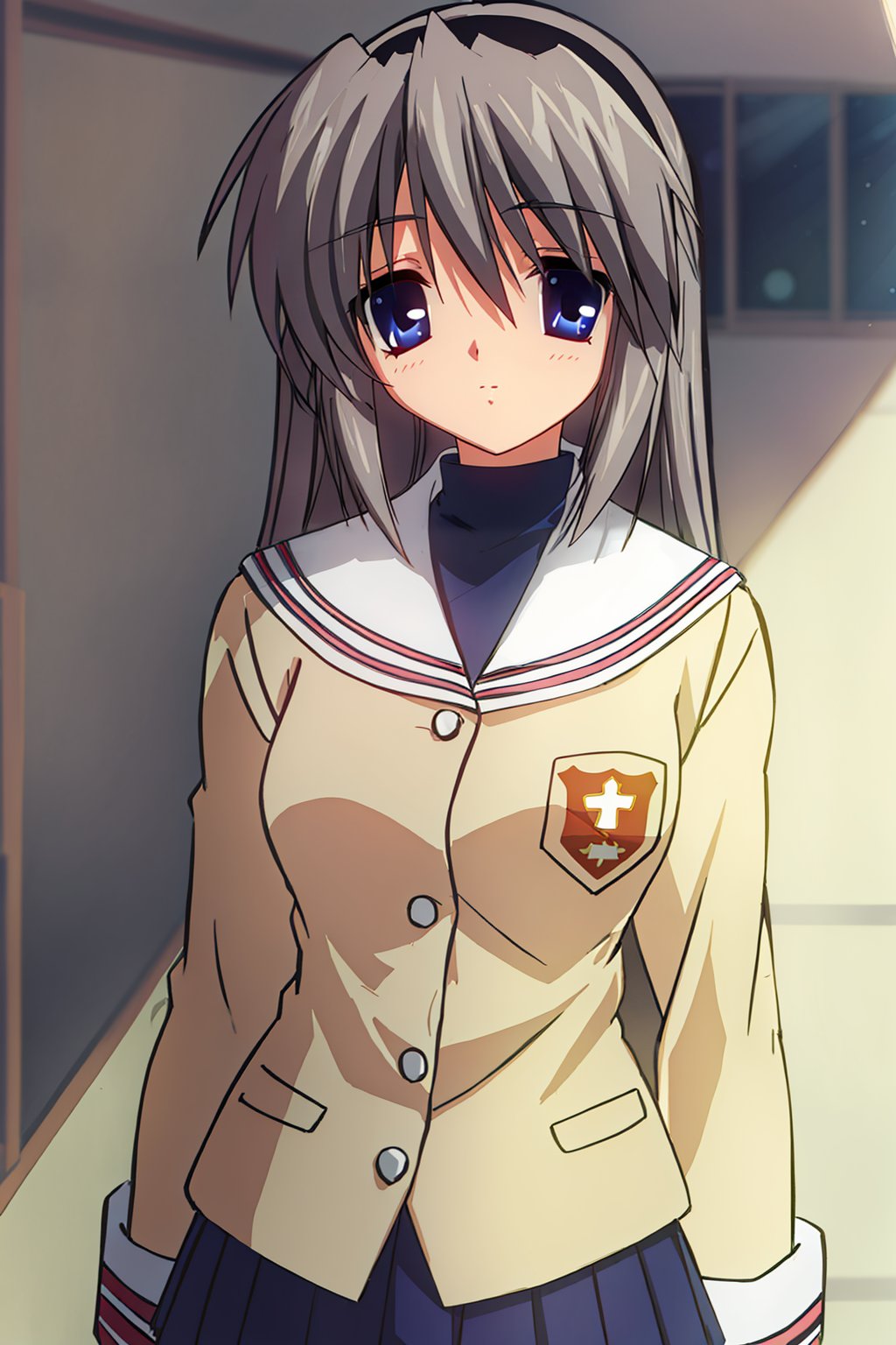 Best quality,masterpiece,ultra high res,(winter_uniform:1.2),sakagami_tomoyo,upper body,