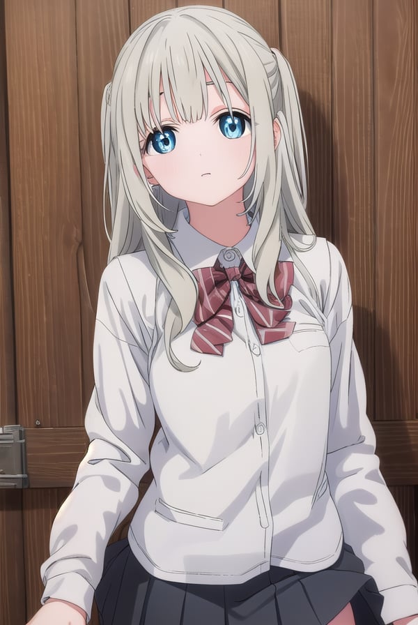 hotaruhiraiwa, <lora:hotaru hiraiwa s1-lora-nochekaiser:1>,hotaru hiraiwa, long hair, bangs, blue eyes, grey hair,BREAK skirt, long sleeves, school uniform, jacket, socks, black skirt, two side up, black jacket, kneehighs, blazer, black socks, bow, bowtie, stripped, stripped bowtie,BREAK indoors, classroom,BREAK looking at viewer, (cowboy shot:1.5),BREAK <lyco:GoodHands-beta2:1>, (masterpiece:1.2), best quality, high resolution, unity 8k wallpaper, (illustration:0.8), (beautiful detailed eyes:1.6), extremely detailed face, perfect lighting, extremely detailed CG, (perfect hands, perfect anatomy),