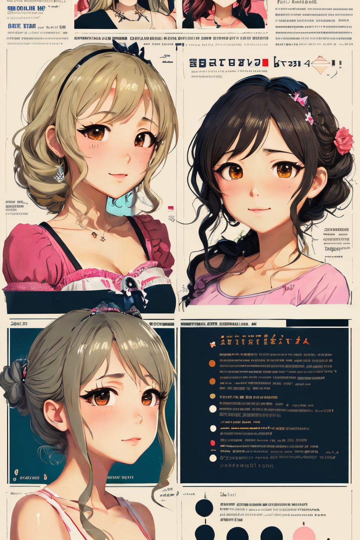 masterpiece,best quality,<lora:tbh245-:0.7>,illustration,style of Infographic portrait of idolmaster cinderella girls,