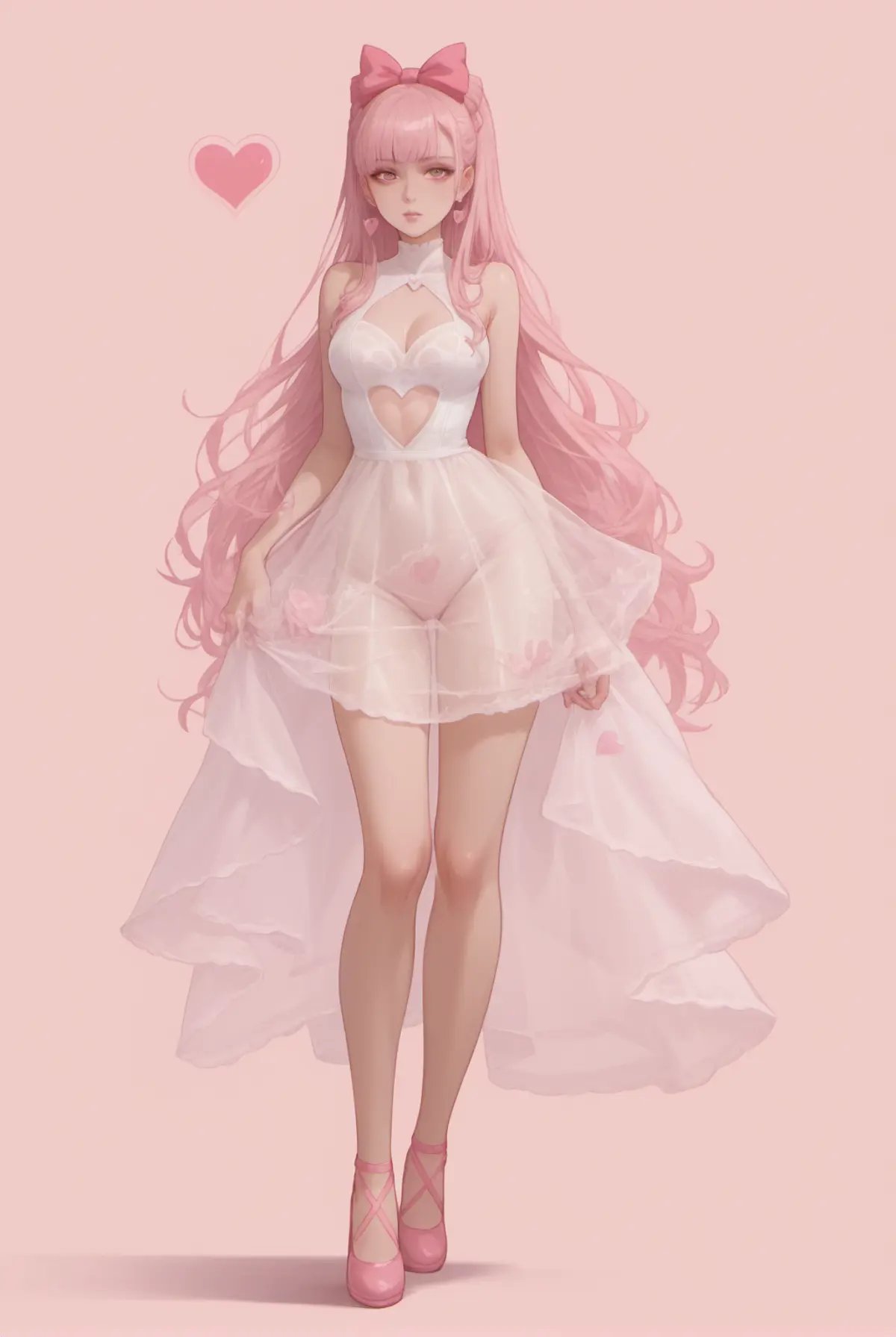 score_9,score_8_up,score_7_up,solo,future0615,solo,Heart-shaped incisions,high heels,Pink bow,see-through,<lora:future0615-Pink dress-000005:0.9>,thigh gap,long hair,pink background,