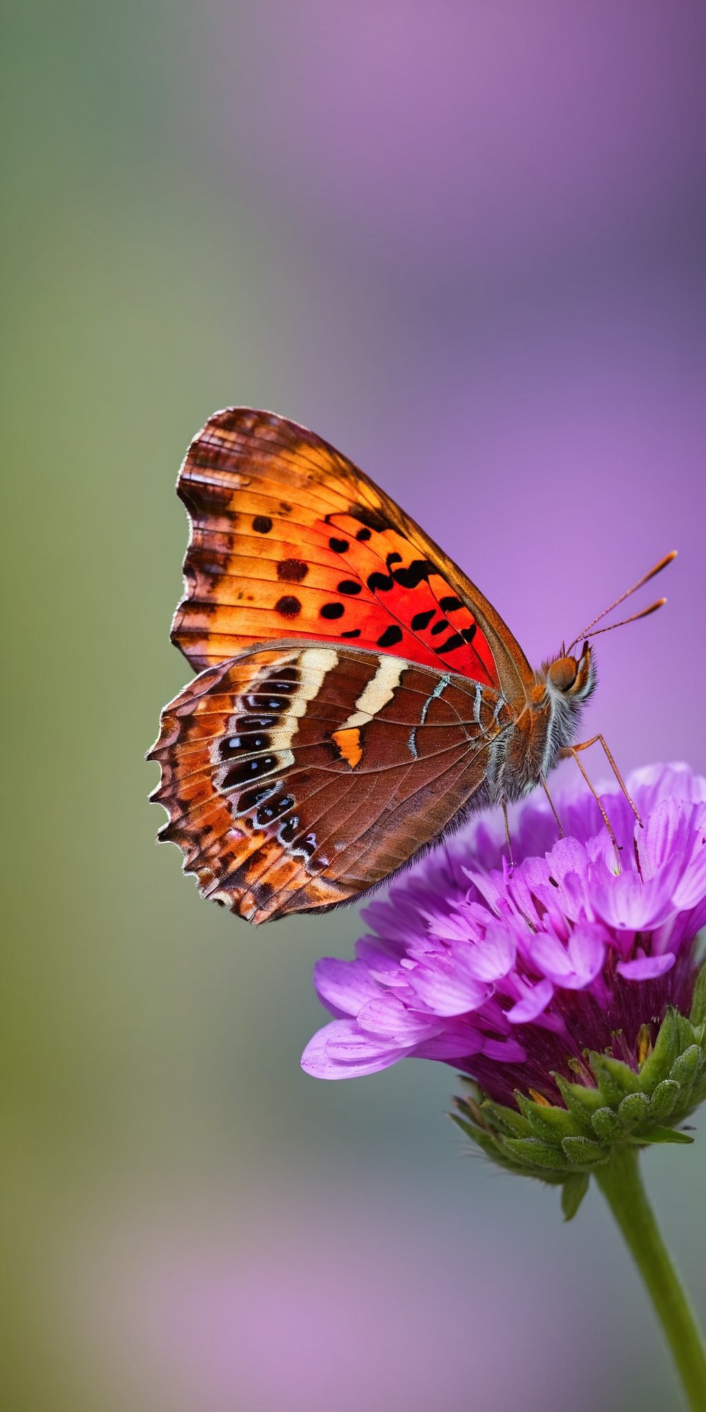 Polygonia C-Album Butterfly, perched on a vibrant flower, detailed, macro photography, natural lighting, Canon DSLR, high resolution, clear focus, vivid colors, minimalist background, soft bokeh, nature photography, 8K UHD,<lora:HMSG微距蝴蝶XL-000010:1>,