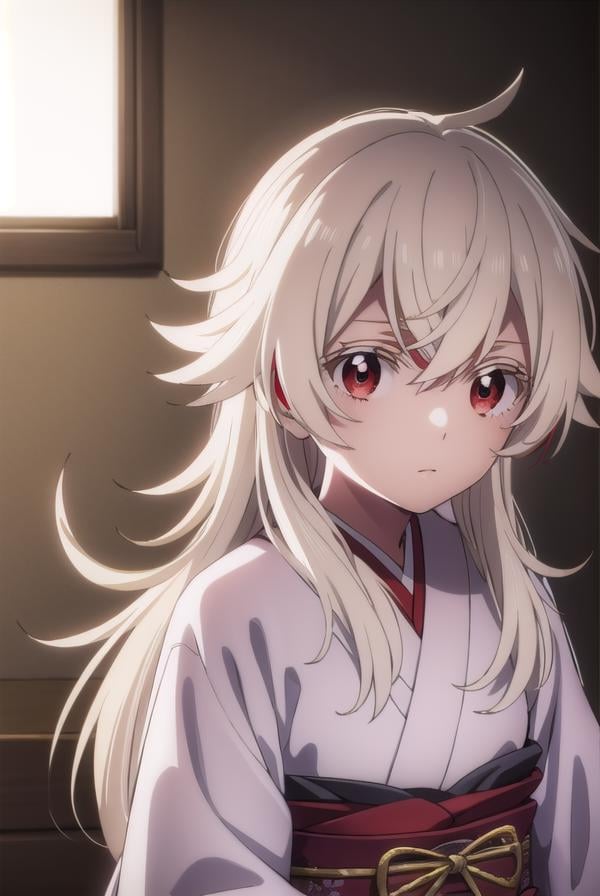 summertimehaine, <lora:summertime haine s1-lora-nochekaiser:1>,haine, long hair, bangs, (red eyes:1.3), white hair,BREAK japanese clothes, kimono, red kimono,BREAK indoors,BREAK looking at viewer,BREAK <lyco:GoodHands-beta2:1>, (masterpiece:1.2), best quality, high resolution, unity 8k wallpaper, (illustration:0.8), (beautiful detailed eyes:1.6), extremely detailed face, perfect lighting, extremely detailed CG, (perfect hands, perfect anatomy),