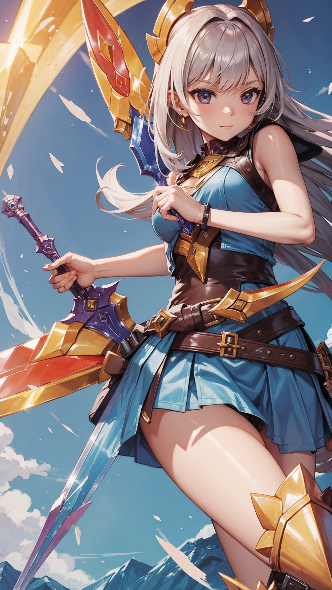 wucaitianjing, weapon, sword, 1girl, holding holding weapon, fantasy<lora:wucaitianjing_v2:0.7>