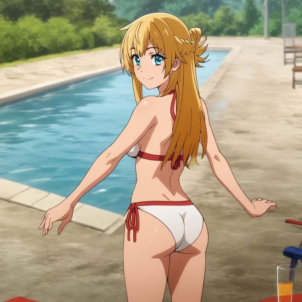 score_9, score_8_up, score_7_up, score_6_up, score_5_up, score_4_up, source_anime,ritto, 1girl, solo, pool, swimsuit, solo, water, bikini, ass, looking back, wet, smile, outdoors, day, looking at viewer, tight body,standing,masterpiece, perfect face, best quality, beautiful girl, cute girl, beautiful eyes, shiny eyes, anime coloring, anime screencap, absurdres, award winning,<lora:ritto auti 901 1:1>