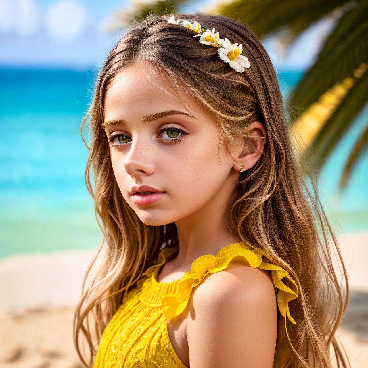 (masterpiece:1.3), wallpaper, view from below, profile of charming (AIDA_LoRA_InW2017:1.01) <lora:AIDA_LoRA_InW2017:0.81> in a yellow bathsuit on the beach, sunlight, outdoors, little girl, pretty face, naughty, funny, happy, playful, intimate, intricate pattern, studio photo, studio photo, kkw-ph1, hdr, f1.8 , getty images, (colorful:1.1)