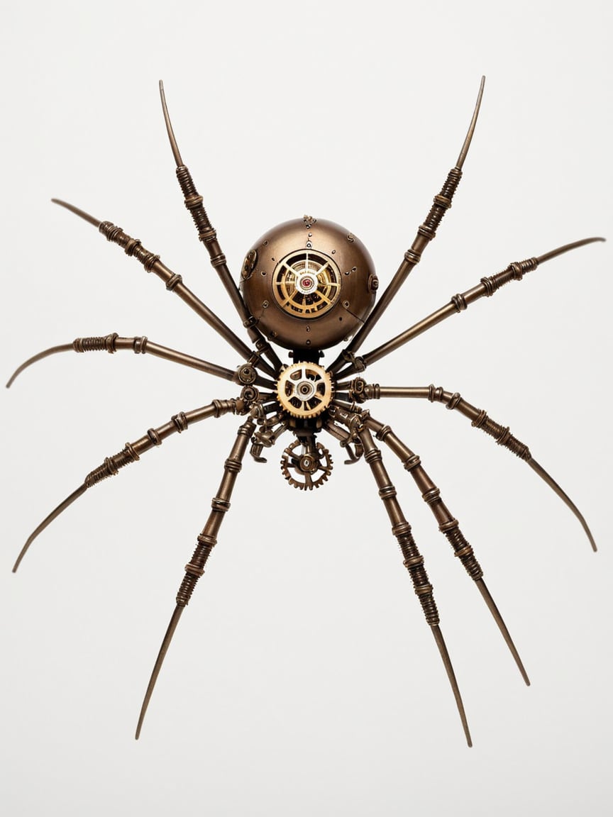 <lora:steampunkXL:0.7> steampunk, no humans, gears, simple background, spider, 