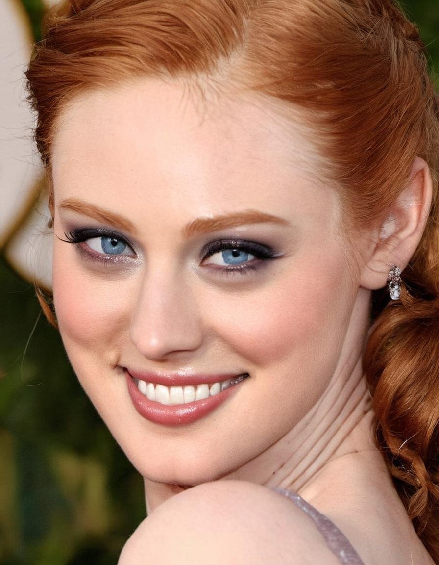 <lora:Jessica Hamby:0.8> skswoman, deborah ann woll, 1girl, solo, long hair, looking at viewer, brown hair, smile, parted lips, teeth, lips, upper body, dress, portrait, bare shoulders, realistic, drill hair, curly hair, jessica hamby