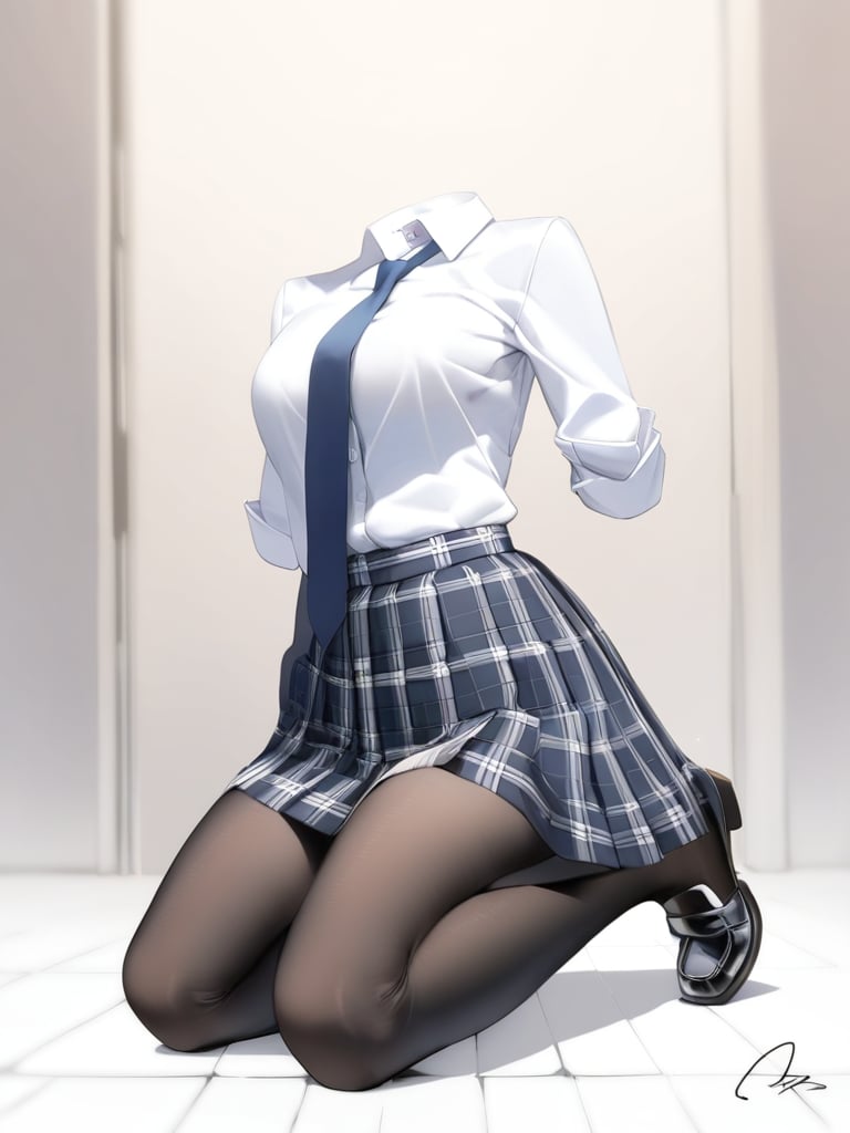 <lora:xl_Invisible person(kohaku_delta)-000006:1>,transparent,invisible person,1girl,solo,skirt,shirt,necktie,bag,plaid,white shirt,plaid skirt,pantyhose,school uniform,signature,blue necktie,shoes,shirt tucked in,kneeling,long sleeves,black pantyhose,breasts,black footwear,collared shirt,, masterpiece, best quality,