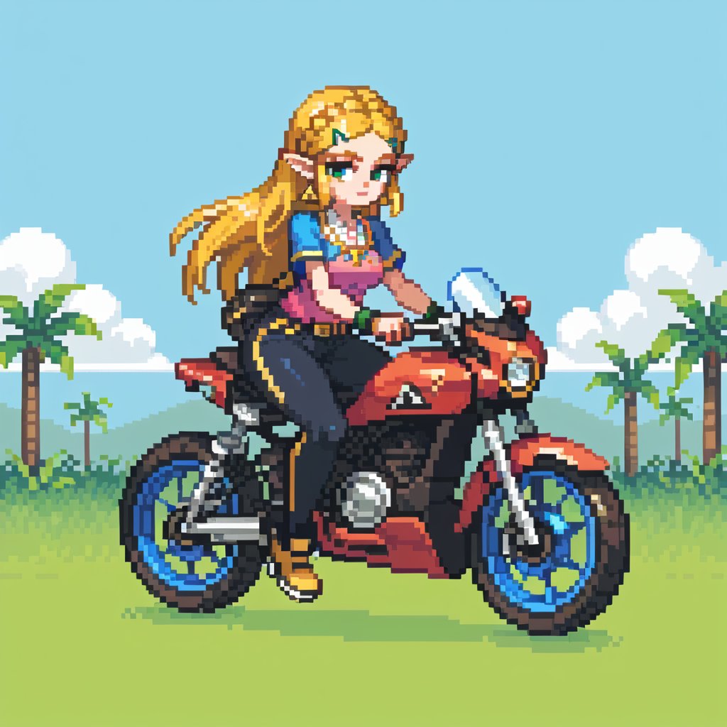 princess zelda biker, [pixel art],[score_9]