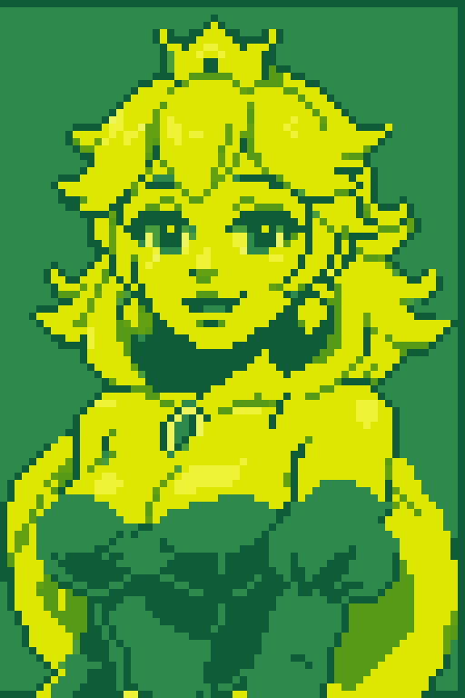 1girl, princess peach, green theme, limited color, gb_palette <lora:Gameboy Palette Style:0.6>