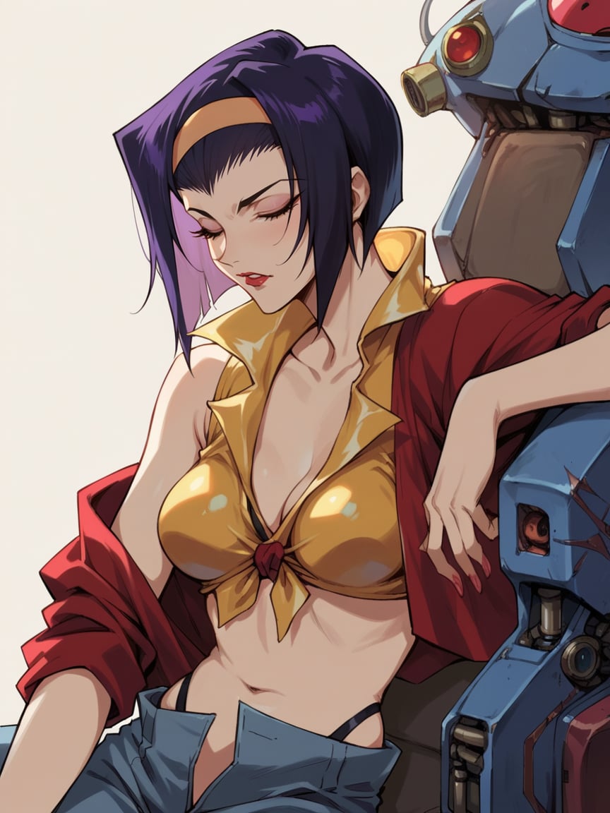 score_9, score_8_up, score_7_up, score_6_up, <lora:b3b0pXLP:1> b3b0p, cowboy bebop, solo, faye valentine, sexy, mechanical