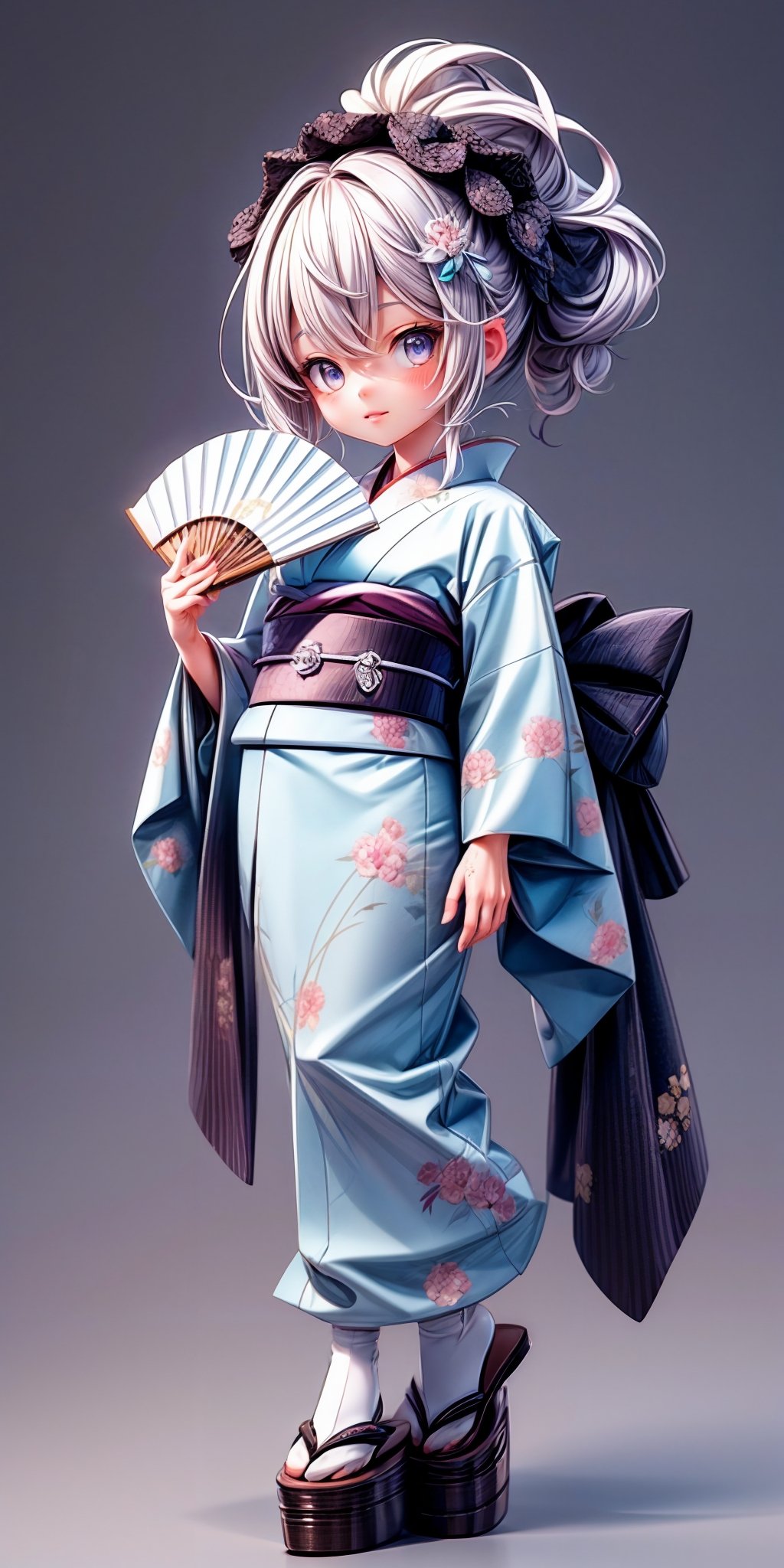 (masterpiece,ultra-detailed,best quality,8K,illustration,shaved:1.2),(petite girl:1.0) <lora:add_detail:1.5> ,  <lora:sensu pose:0.6> sensu pose, folding fan, 1girl, kimono