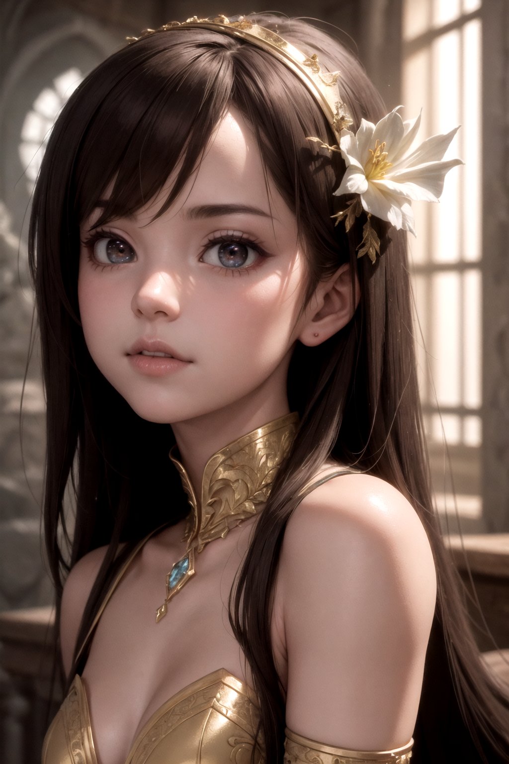 a gorgeous goddess wearing a stunningly cute fish cut dress, symmetrical pretty face, see-through, cinematic fantasy, magical atmosphere, artstation, hyper detailed, high detail, weta digital, ray trace, Unreal Engine, Zbrush, beautifully lit, glow, cinematic, soft light, detailed, volumetric, intricate, high detail, ghost, fibonacci, pi, fractal, glossy, cgi, photo-bash, 8k post-production, masterpiece, symmetric, luxury, subtle brown with gold accents Rock wall