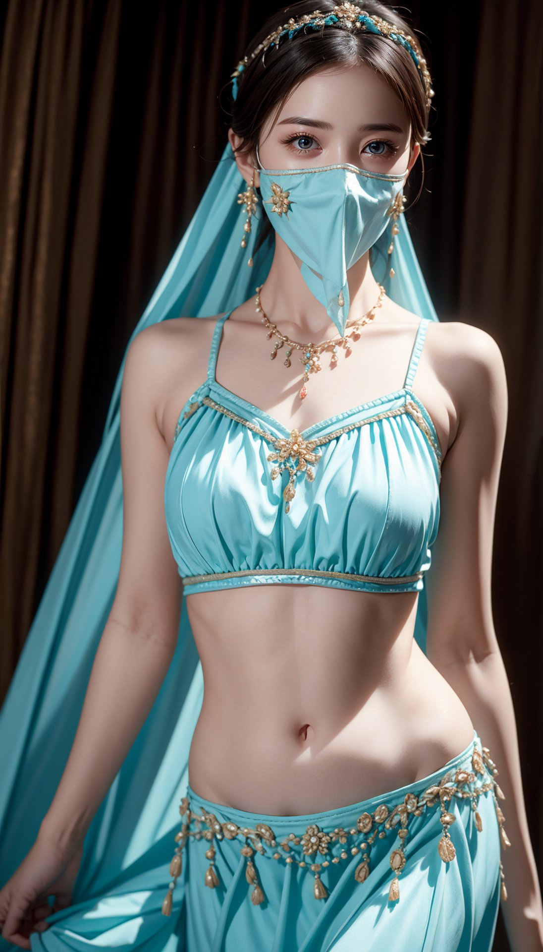 (best quality, masterpiece:1.2),ultra detailed,(photo realistic:1.4),solo,cute girl,face_veil,belly_dancer,<lora:BellyDancerM2_v1_1-K:0.5>,<lora:yuzuv10:0.4>,