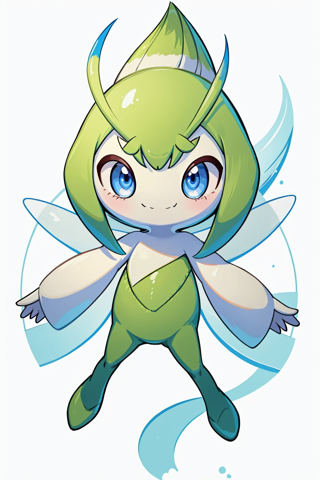 masterpiece,best quality, highly detailed, celebi,no humans,pokemon \(creature\),closed mouth,full body,solo,looking at viewer,smile,white background,<lora:celebi:1>