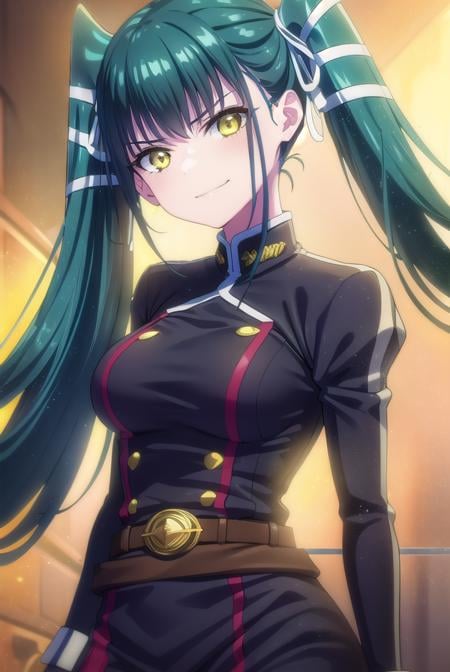 yachihoazuma, <lora:yachiho azuma s1-lora-nochekaiser:1>,yachiho azuma, long hair, twintails, hair ribbon, aqua hair, (yellow eyes:1.3), smile, smirk,BREAK thighhighs, gloves, jewelry, earrings, boots, shorts, belt, uniform, military, military uniform, thigh boots, epaulettes, black military uniform,BREAK outdoors, space, starry sky, star \(sky\), moon,BREAK looking at viewer, (cowboy shot:1.5),BREAK <lyco:GoodHands-beta2:1>, (masterpiece:1.2), best quality, high resolution, unity 8k wallpaper, (illustration:0.8), (beautiful detailed eyes:1.6), extremely detailed face, perfect lighting, extremely detailed CG, (perfect hands, perfect anatomy),