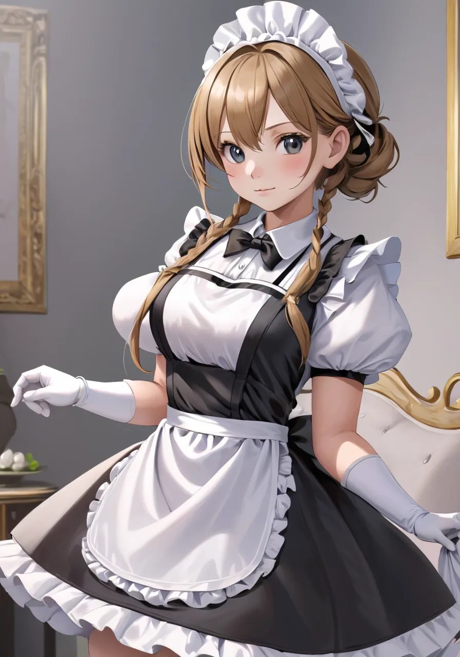 highres,best quality,natural, bust shot maid dress