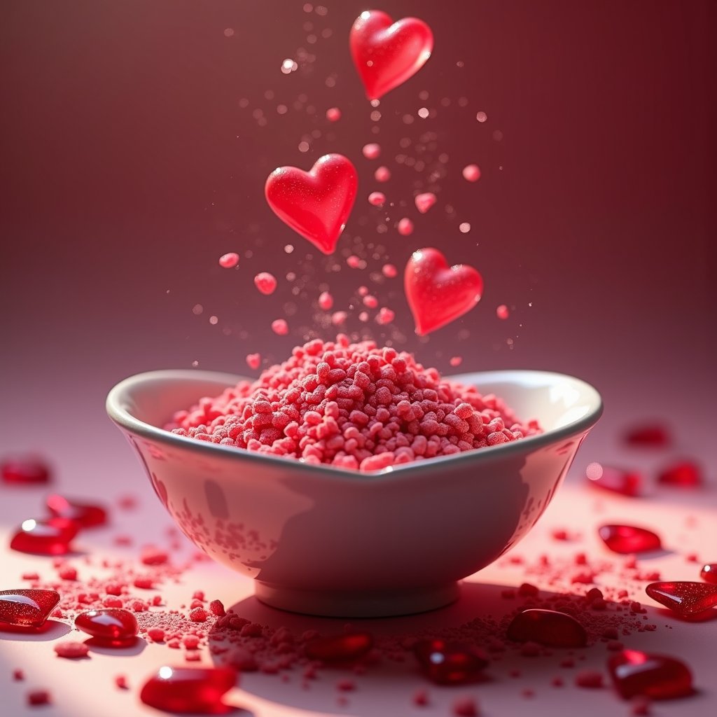 there is a heart shaped bowl filled with pink sprinkles, behance. polished, heart effects, falling hearts, falling red petals, romanticist, falling in love, heart, several hearts, bokeh photography, hearts symbol, falling flower petals, magic heart, anatomically correct heart, red gems scattered **** dust, rose petals, istock, stream of love and happiness, romantic simple path traced, (heart), hearts, many hearts, bokeh photograph, love is begin of all, istockphoto, pinterest and shutterstock, photo of, an epic love affair with doubt, bokeh color background, falling petals, bokeh. brian spilner, tiny crimson petals falling, on a canva