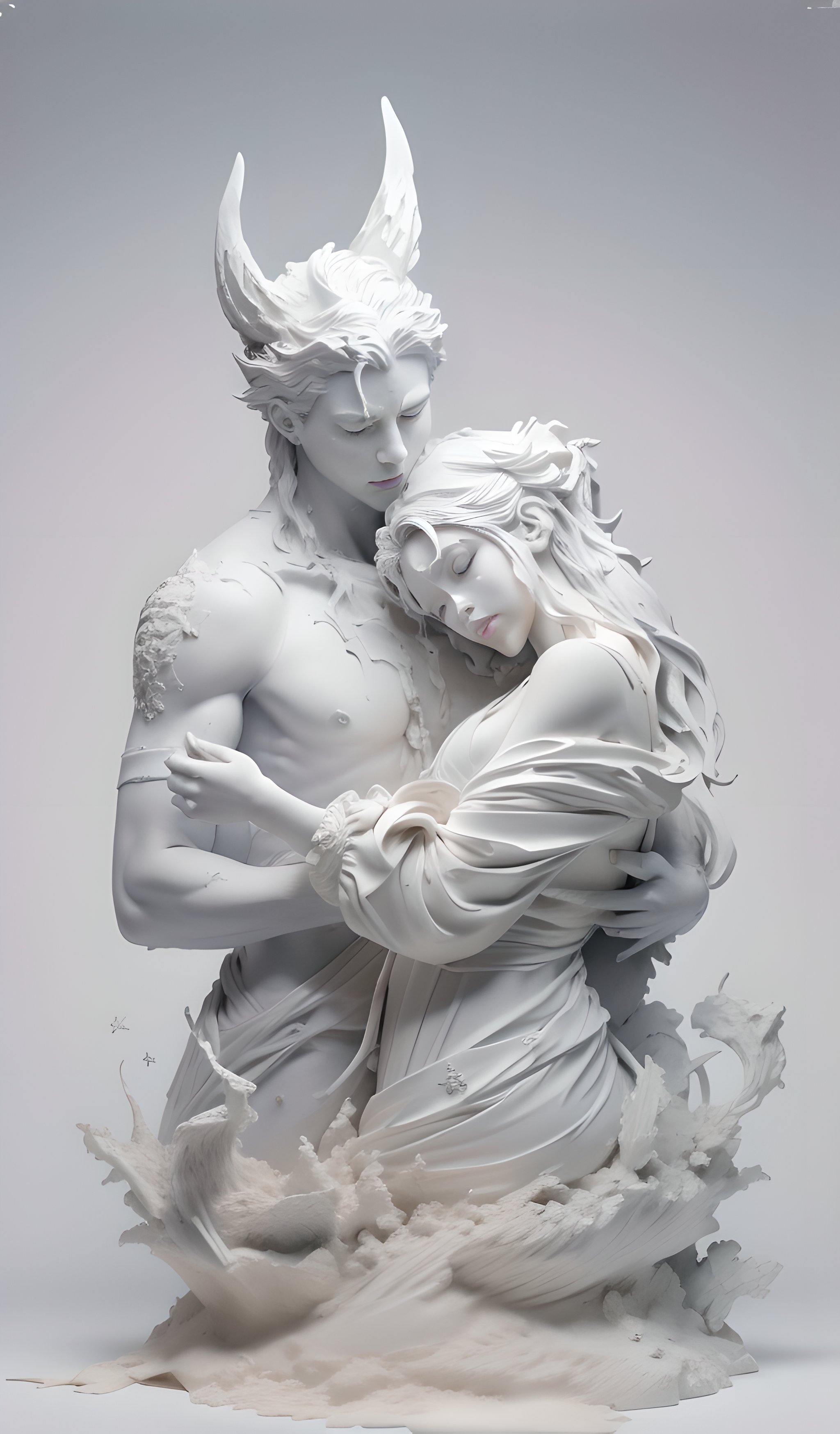 8k, breath taking, sculptures,masterpiece, Demon, award winning,sky, White background