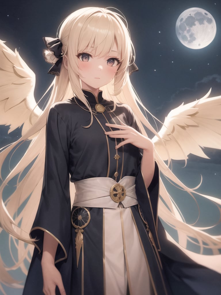 masterpiece,best quality,detailed,1girl,moonlit sky,wings,majestic robe,upper body