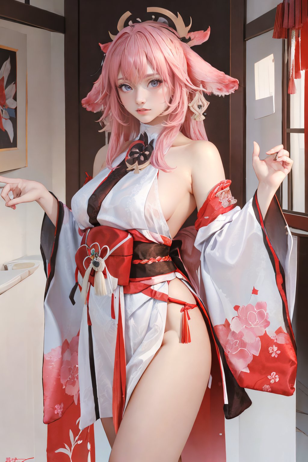 1girl,solo,(cowboy shot:1.2),<lora:GoodHands-手beta2:1>,<lora:0060 bachong_v1:0.8>,ruanyi0060,japanese clothes,sandals,wide sleeves,bare shoulders,hair ornament,, (masterpiece, best quality, hires, high quality, by professional artist, ultra detailed, extremely detailed, absurdres, incredibly resolution:1.2), good hands, perfect hands,