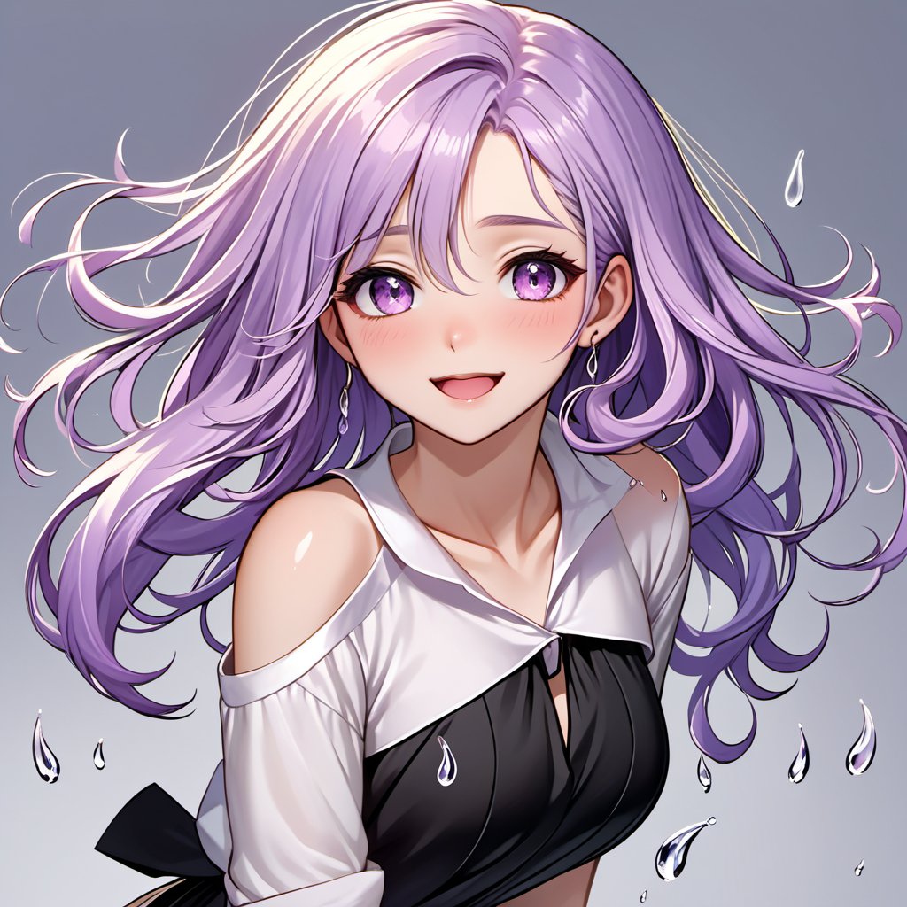 Masterpiece, high quality,1 pretty, lovely girl, white skin, light purple hair, shoulder-length hair, light curls, wearing a white shirt and a long black pencil skirt, (((tears of joy)))), Super Detail, Full HD