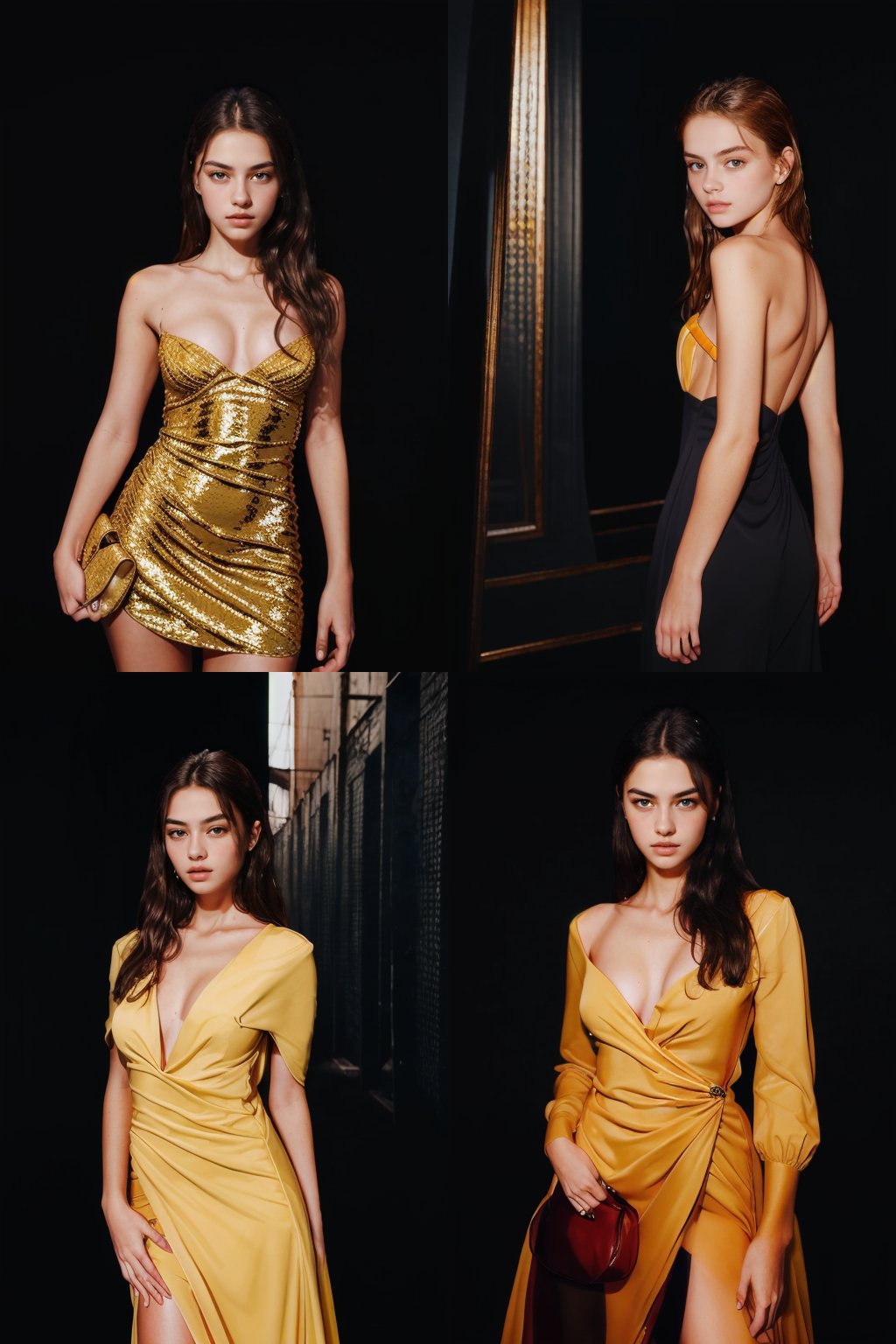 1girl,yellow,formal_dress,Black Background,<lora:BBFP_1.0:1>,, (realistic:1.1),(photorealistic:1.1),(extreme detail description:1.1),(background hyperdetailed:1.1),available light,masterpiece,ultra fine painting,Best quality,
