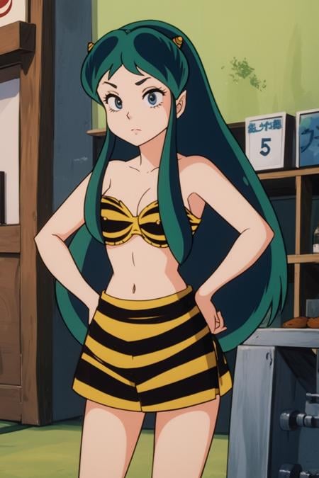 masterpiece, 8k,<lora:Urusei_Yatsura(original) lum:0.7> lum, oni horns, Standing with hands on hips, Sake Brewery