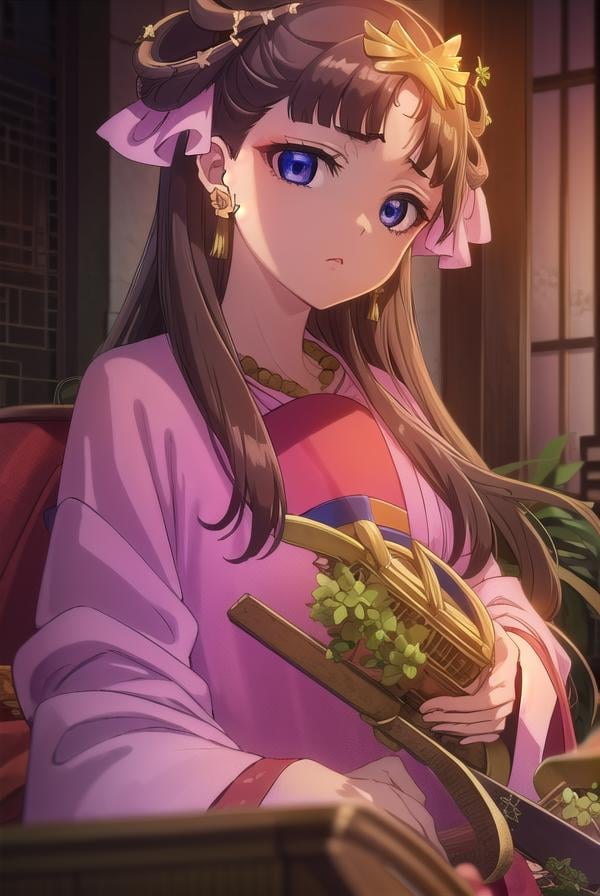 lishu, <lora:lishu s1-lora-nochekaiser:1>,lishu, long hair, brown hair, hair ornament, (purple eyes:1.1), tiara,BREAK jewelry, earrings, necklace, chinese clothes, hanfu,BREAK indoors,BREAK looking at viewer, (cowboy shot:1.5),BREAK <lyco:GoodHands-beta2:1>, (masterpiece:1.2), best quality, high resolution, unity 8k wallpaper, (illustration:0.8), (beautiful detailed eyes:1.6), extremely detailed face, perfect lighting, extremely detailed CG, (perfect hands, perfect anatomy),