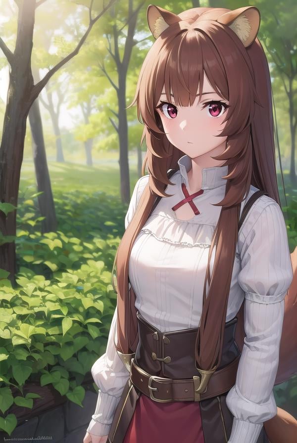 raphtalia, <lora:raphtalia-lora-nochekaiser:1>,raphtalia, animal ears, brown hair, long hair, raccoon ears, raccoon girl, raccoon tail, (red eyes:1.5), tail,BREAK arm garter, belt, brown belt, brown dress, dress, juliet sleeves, long sleeves, puffy sleeves, short dress,BREAK looking at viewer,BREAK outdoors, forest, nature, sun, sky, (cowboy shot:1.5),BREAK <lyco:GoodHands-beta2:1>, (masterpiece:1.2), best quality, high resolution, unity 8k wallpaper, (illustration:0.8), (beautiful detailed eyes:1.6), extremely detailed face, perfect lighting, extremely detailed CG, (perfect hands, perfect anatomy),