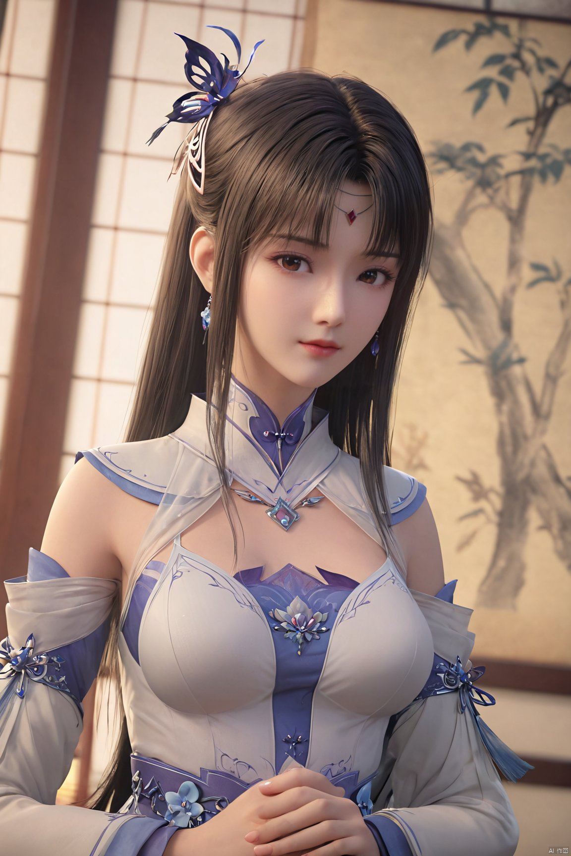 masterpiece,best quality,official art,extremely detailed CG unity 8k wallpaper,1girl, upper body,chinese clothes,(big_breasts)depth of field, 1 girl, song_hanfu,hanfu, traditional chinese ink painting,XiaoYiXian<lora:EMS-398576-EMS:0.800000>