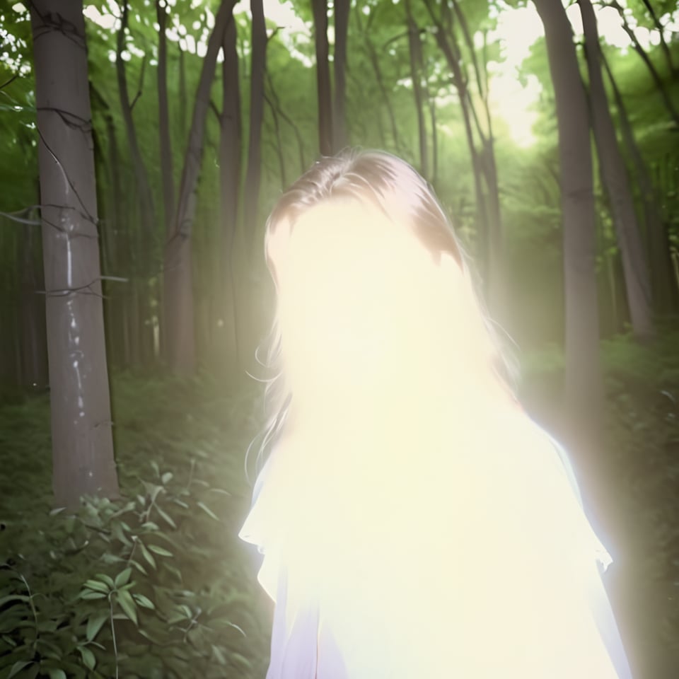 lghtshft_lora, glowing, girl, close up, outside forest, <lora:lightshift_4:1.2>