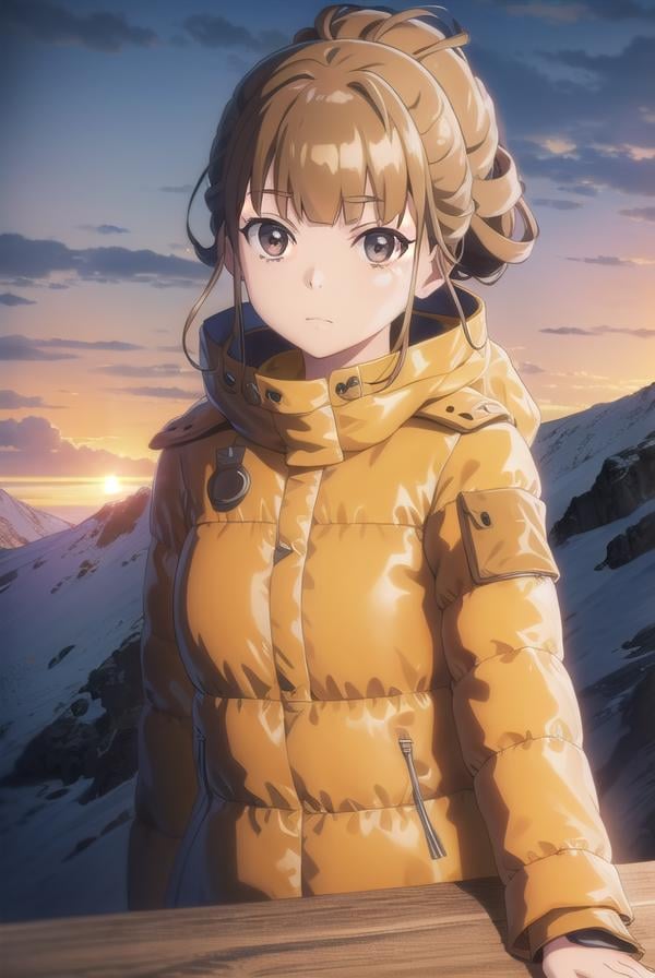 hinatamiyake, <lora:hinata miyake s1-lora-nochekaiser:1>,hinata miyake, short hair, brown hair, (brown eyes:1.5),BREAK jacket, helmet, orange jacket, orange helmet,BREAK outdoors, snow, ice, snowflake,BREAK looking at viewer,BREAK <lyco:GoodHands-beta2:1>, (masterpiece:1.2), best quality, high resolution, unity 8k wallpaper, (illustration:0.8), (beautiful detailed eyes:1.6), extremely detailed face, perfect lighting, extremely detailed CG, (perfect hands, perfect anatomy),