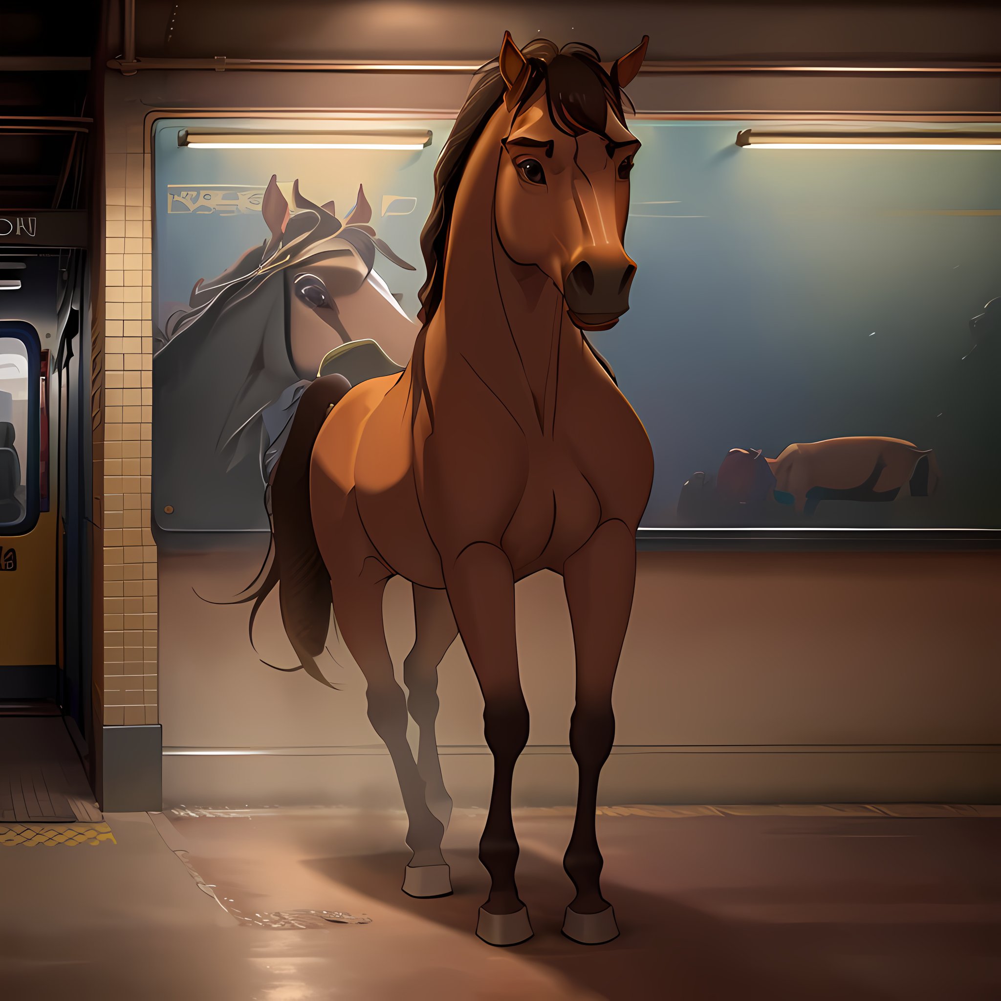 1horse, UHD, HDR, (best quality, masterpiece), <lora:spirit2002:0.8>, (in subway)